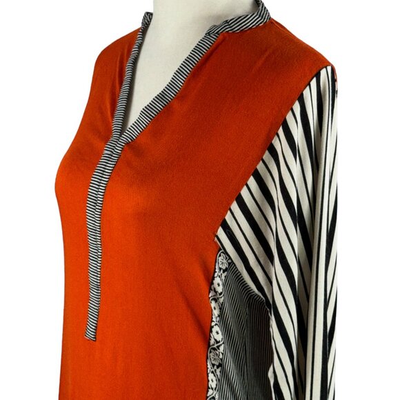 Luxurious! SANA SAFINAZ Kaftan in Orange & Black Viscose Size Medium - Picture 7 of 11